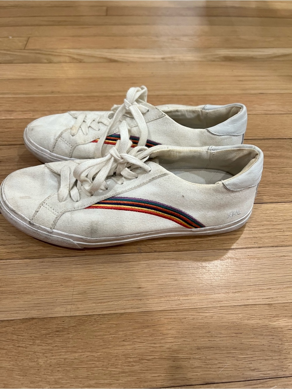 Madewell White Canvas Sneakers with Rainbow Stripe